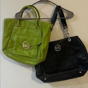 Michael Kors Lime Green and Black Tote Bags